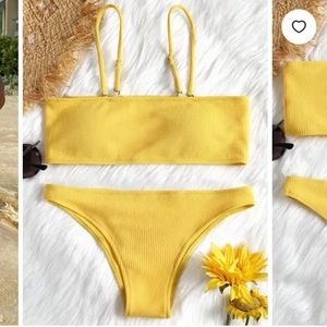 Zaful Ribbed Texture Bandeau Bikini Set